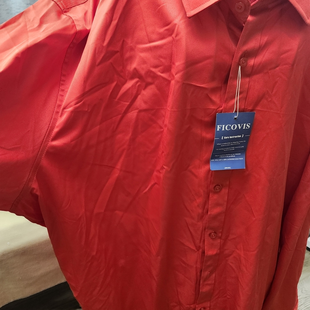 Women's Vibrant Red Button Down Shirt - Picture 6 of 6